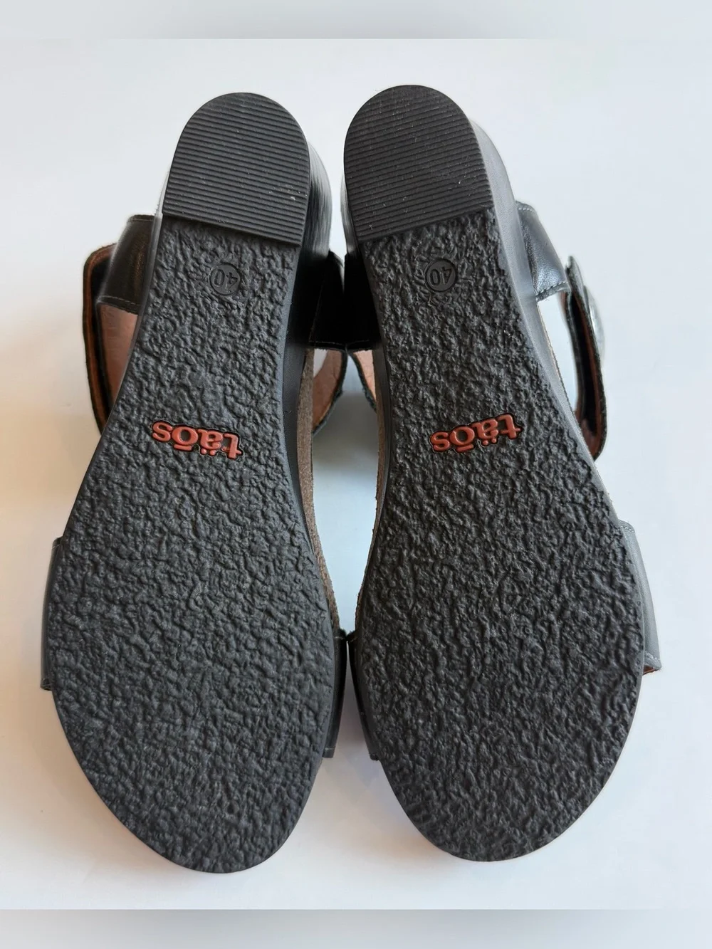 Taos Carousel 2 Women’s 9-9.5 EU 40 Black Leather Wedge Sandal Ankle Strap 3209